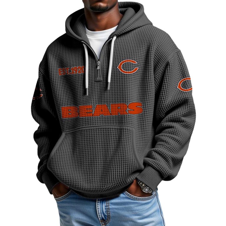 Chicago Bears EST 1920 Printed Quarter Zip Waffle Football Fan Hoodie