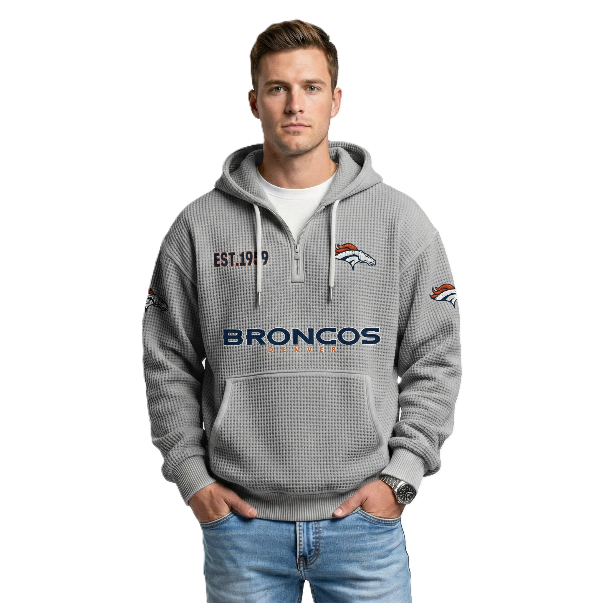 Broncos EST 1959 Waffle Quarter Zip Hoodie