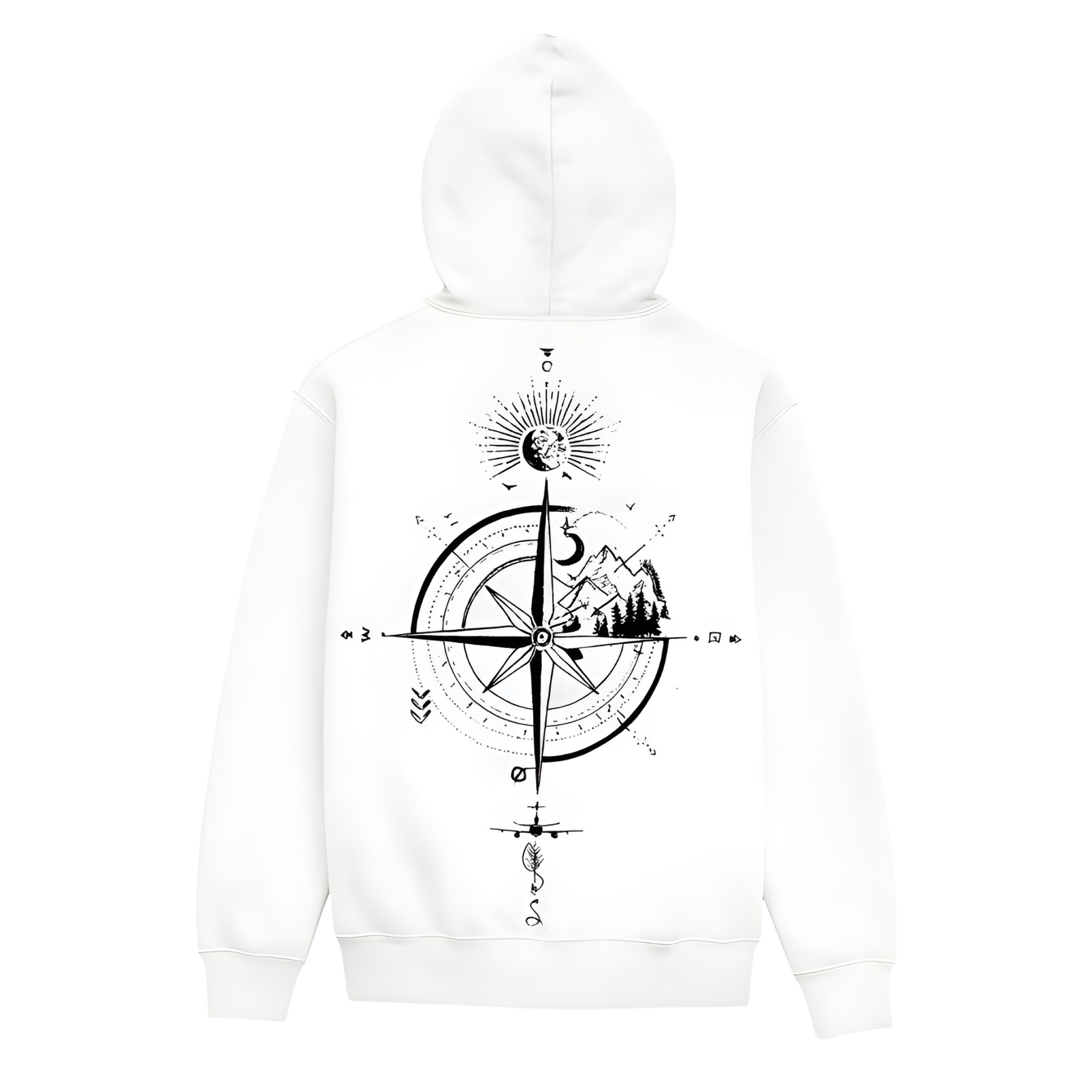 Casual Loose Fit Hoodie With Compass And Mountain Graphic Print For Men