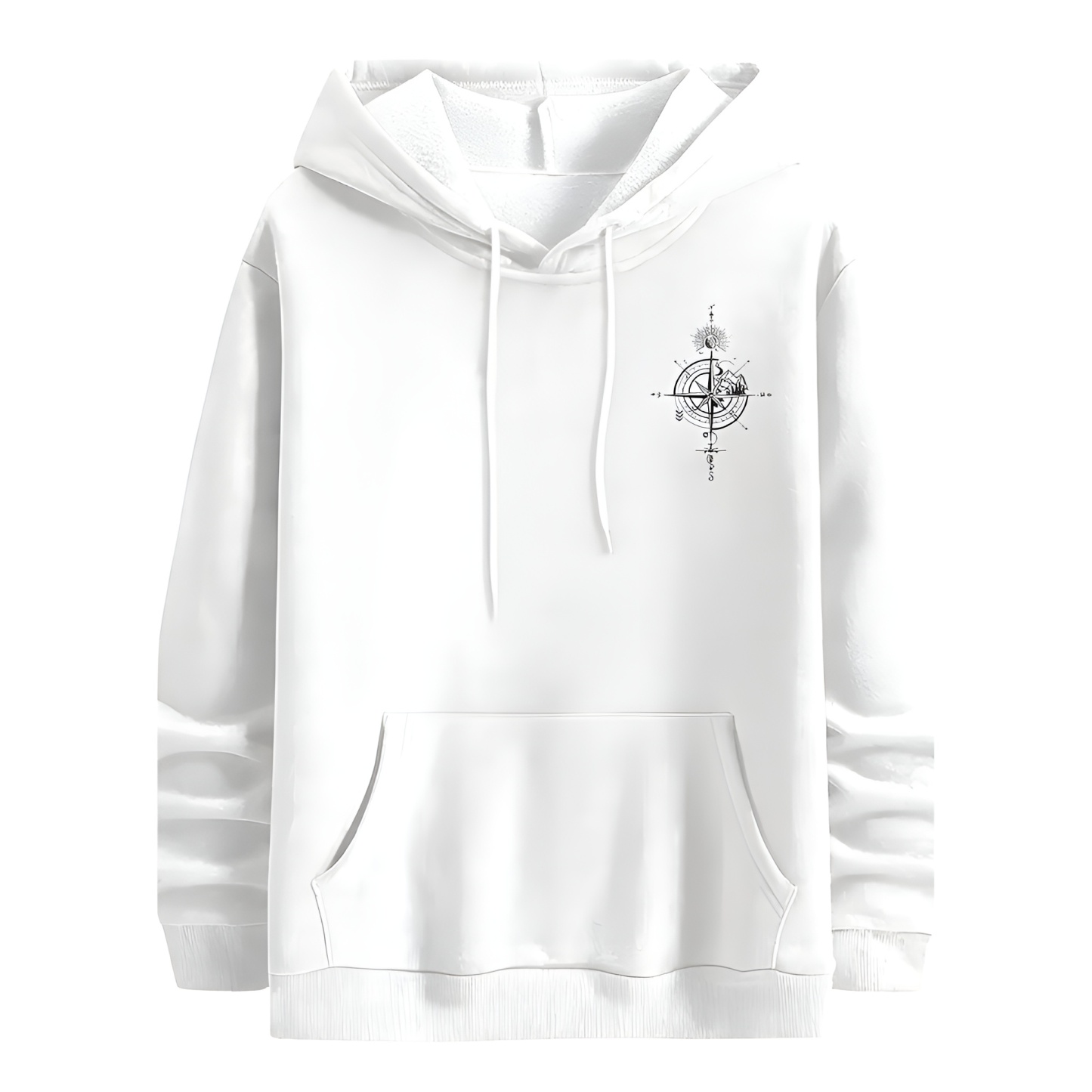 Casual Loose Fit Hoodie With Compass And Mountain Graphic Print For Men