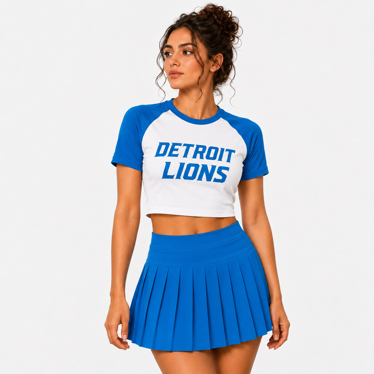 Detroit Lions Football Team Printed Two Piece Top And Skirt Set For Women