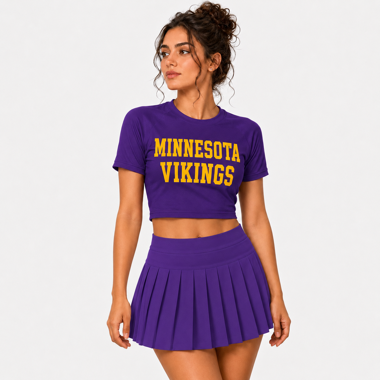 Minnesota Vikings Football Team Printed Two Piece Top And Skirt Set For Women