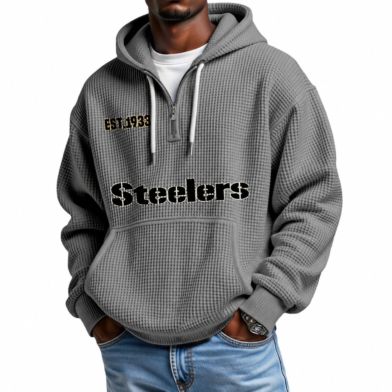 Classic Pittsburgh Steelers Football Inspired Quarter Zip Hoodie