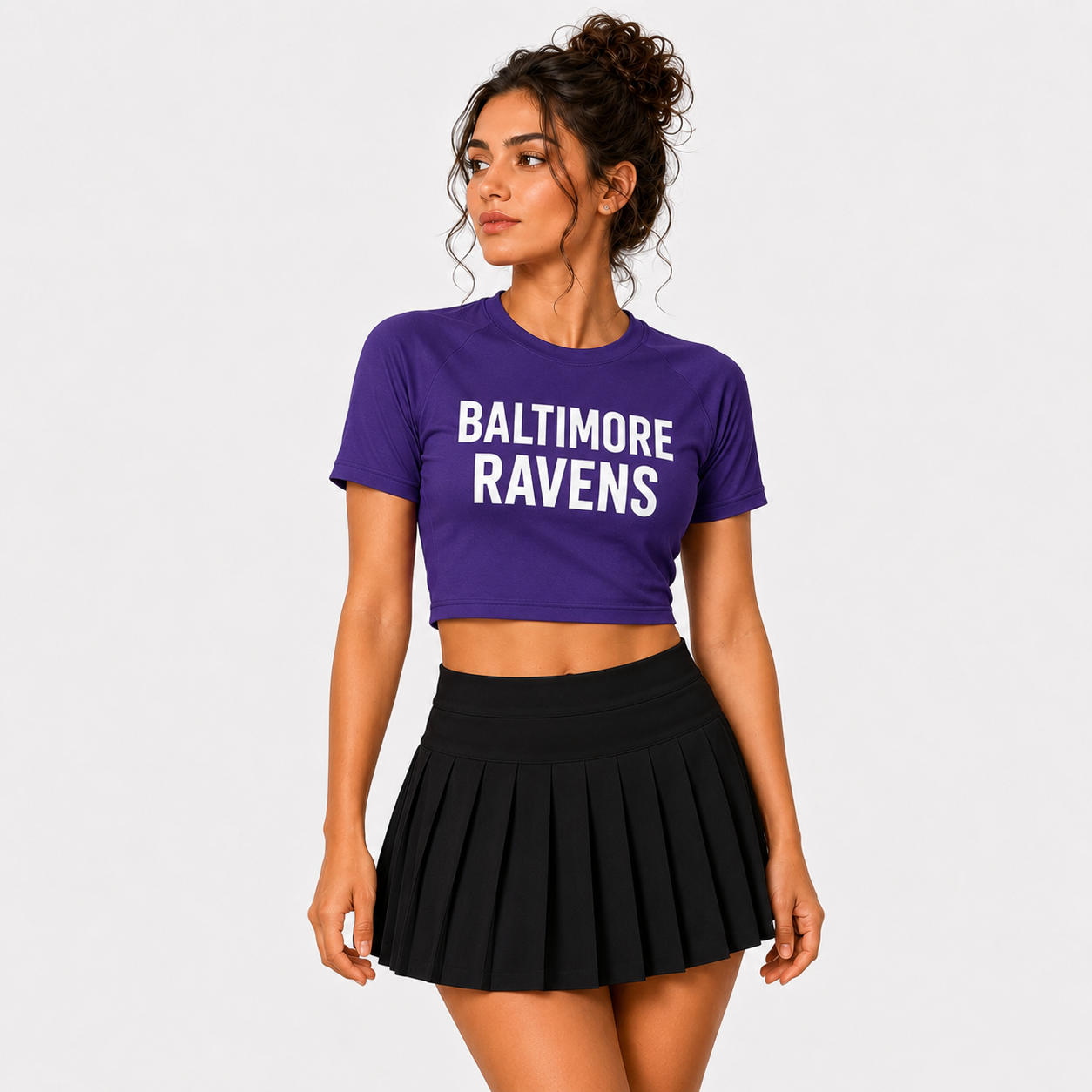 Baltimore Ravens Football Team Printed Two Piece Top And Skirt Set For Women