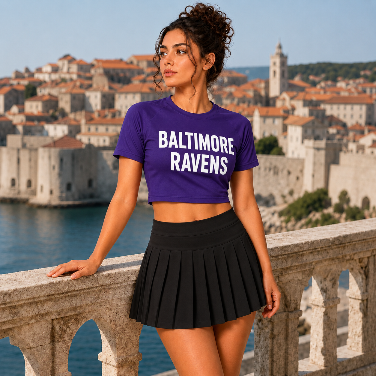 Baltimore Ravens Football Team Printed Two Piece Top And Skirt Set For Women
