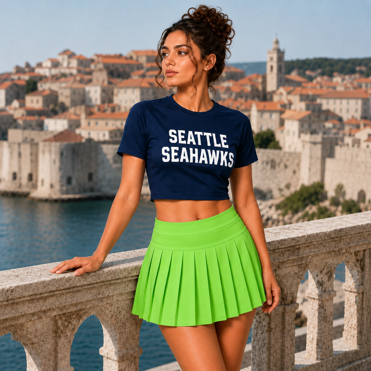 Seattle Seahawks Football Team Printed Two Piece Top And Skirt Set For Women