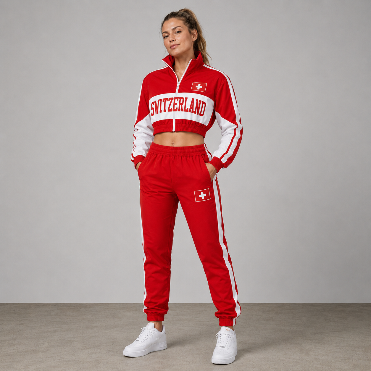 World Cup 2026 Themed Switzerland Football Fan Sweatshirt And Jogger Set
