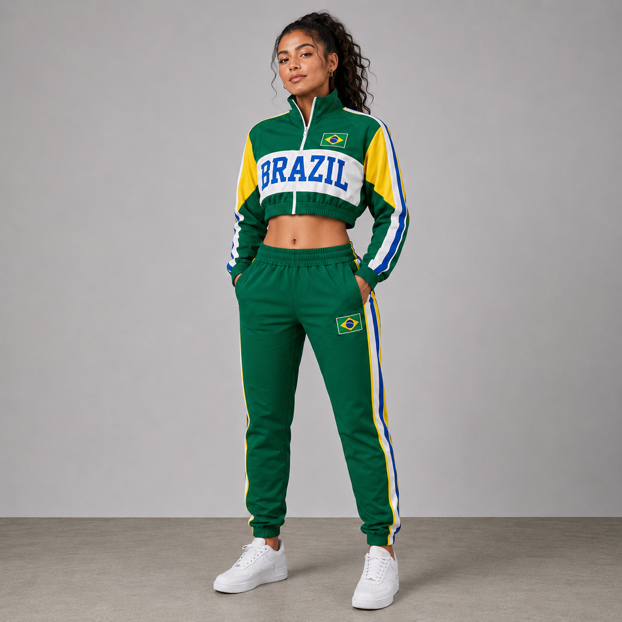 World Cup 2026 Themed Brazil Football Fan Sweatshirt And Jogger Set
