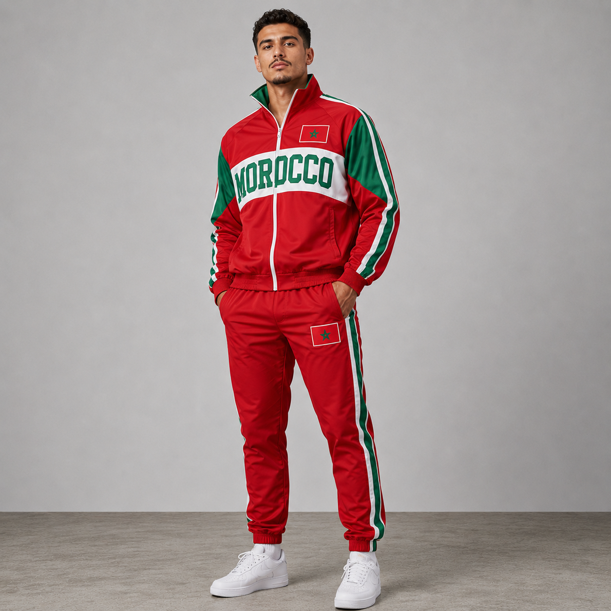 World Cup 2026 Themed Morocco Football Fan Sweatshirt And Jogger Set