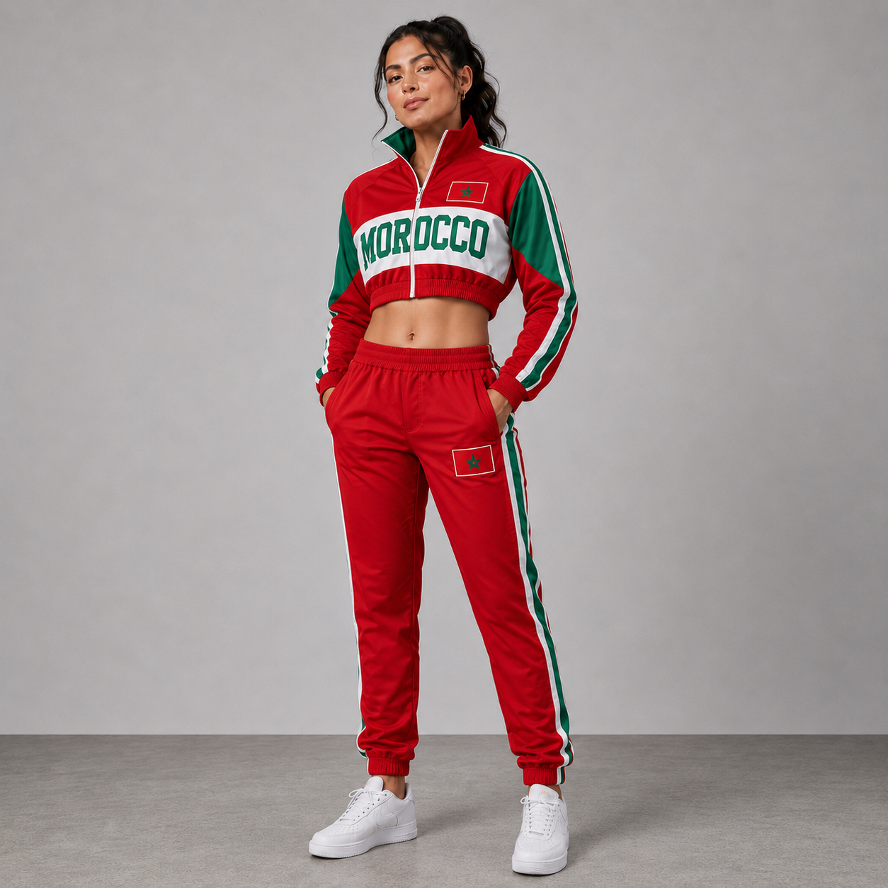 World Cup 2026 Themed Morocco Football Fan Sweatshirt And Jogger Set