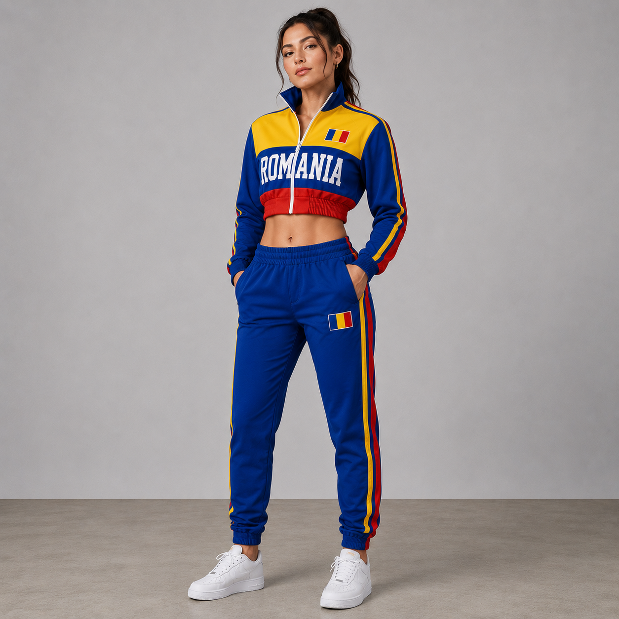 World Cup 2026 Themed Romania Football Fan Sweatshirt And Jogger Set