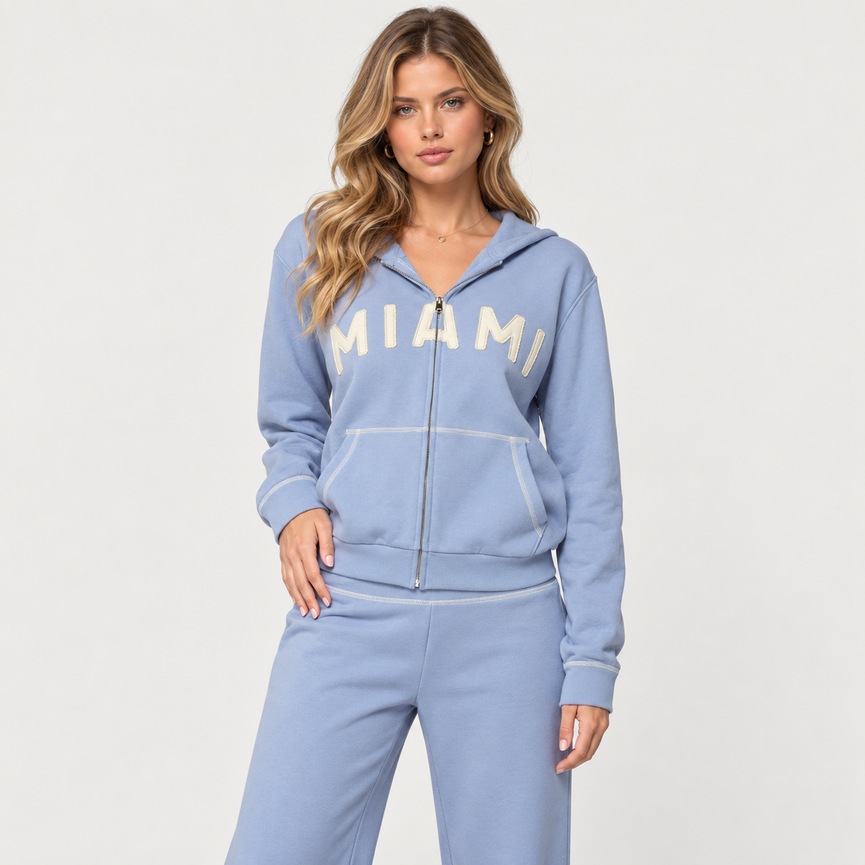 Zip Up Hoodie and Jogger Set with Pockets for Women