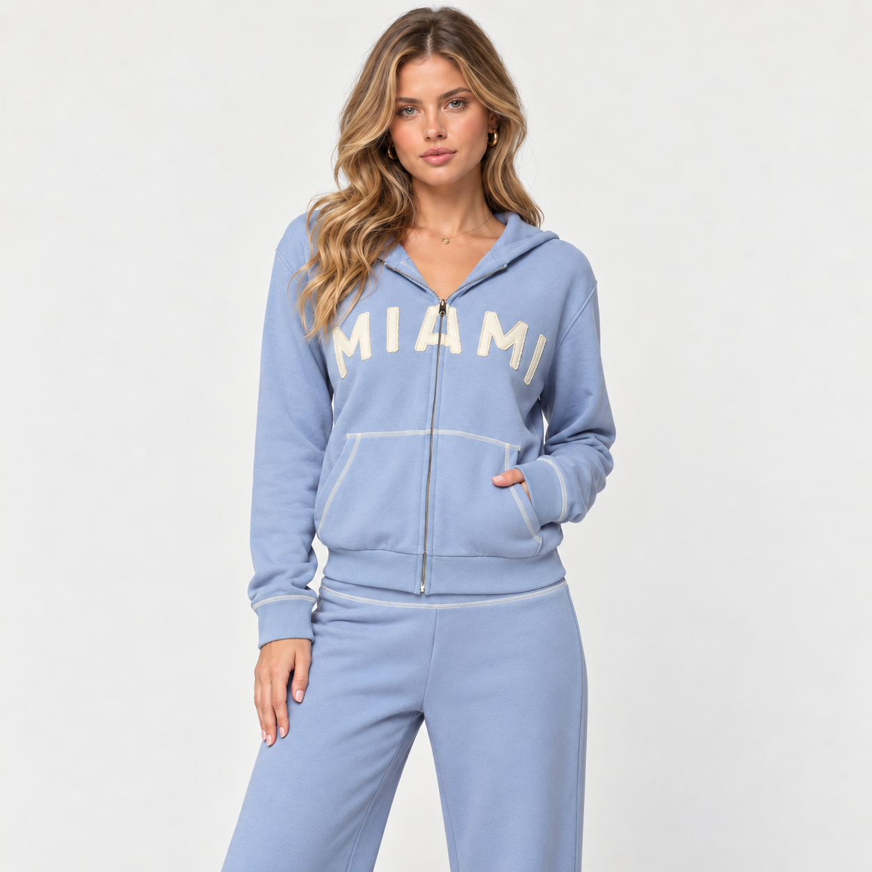 Zip Up Hoodie and Jogger Set with Pockets for Women