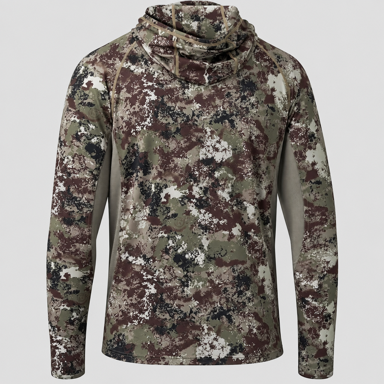 Camo Fishing Hiking Hoodie Shirt With Gaiter And Mesh Panels For Men