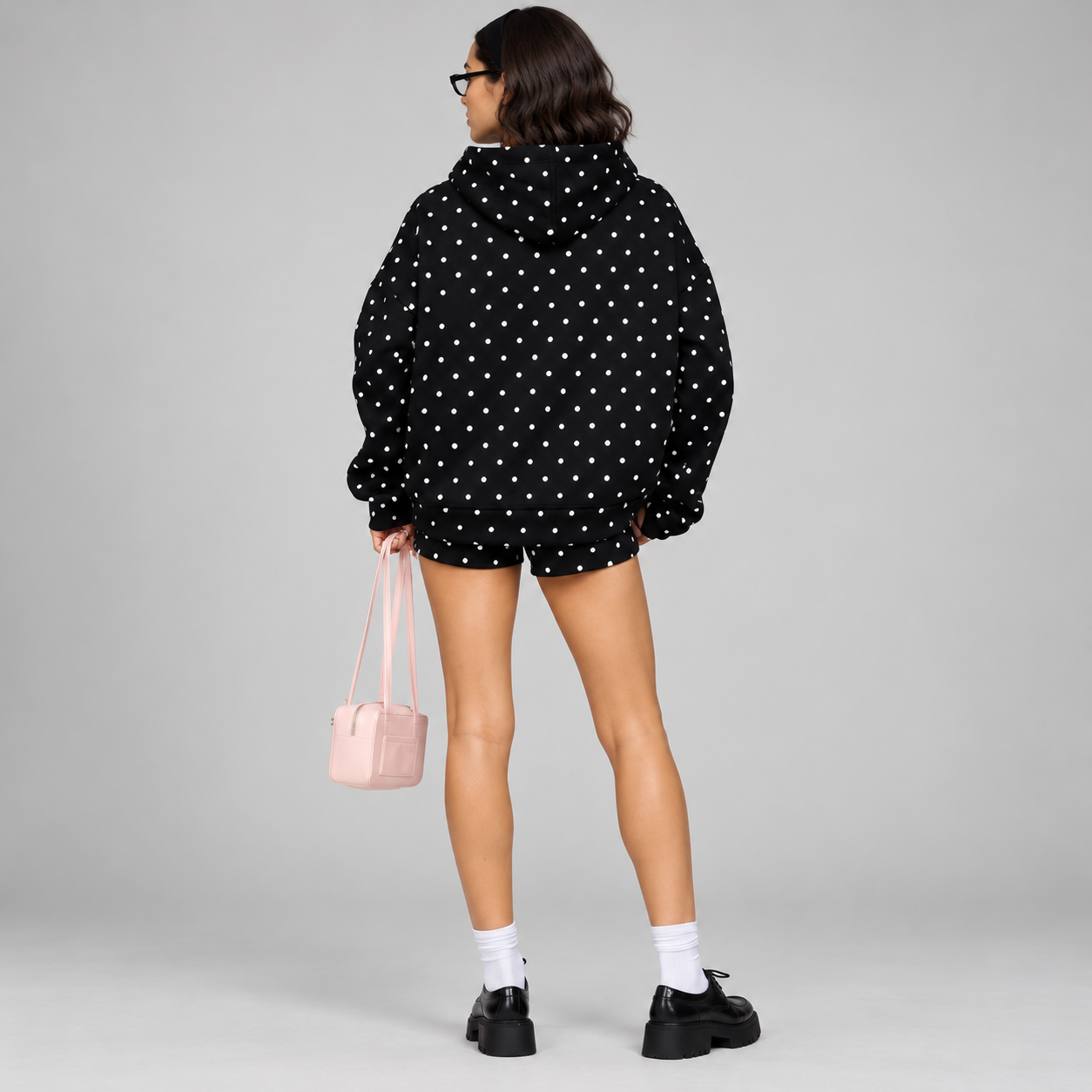 Polka Dot Long Sleeve Casual Pullover Hoodie For Women