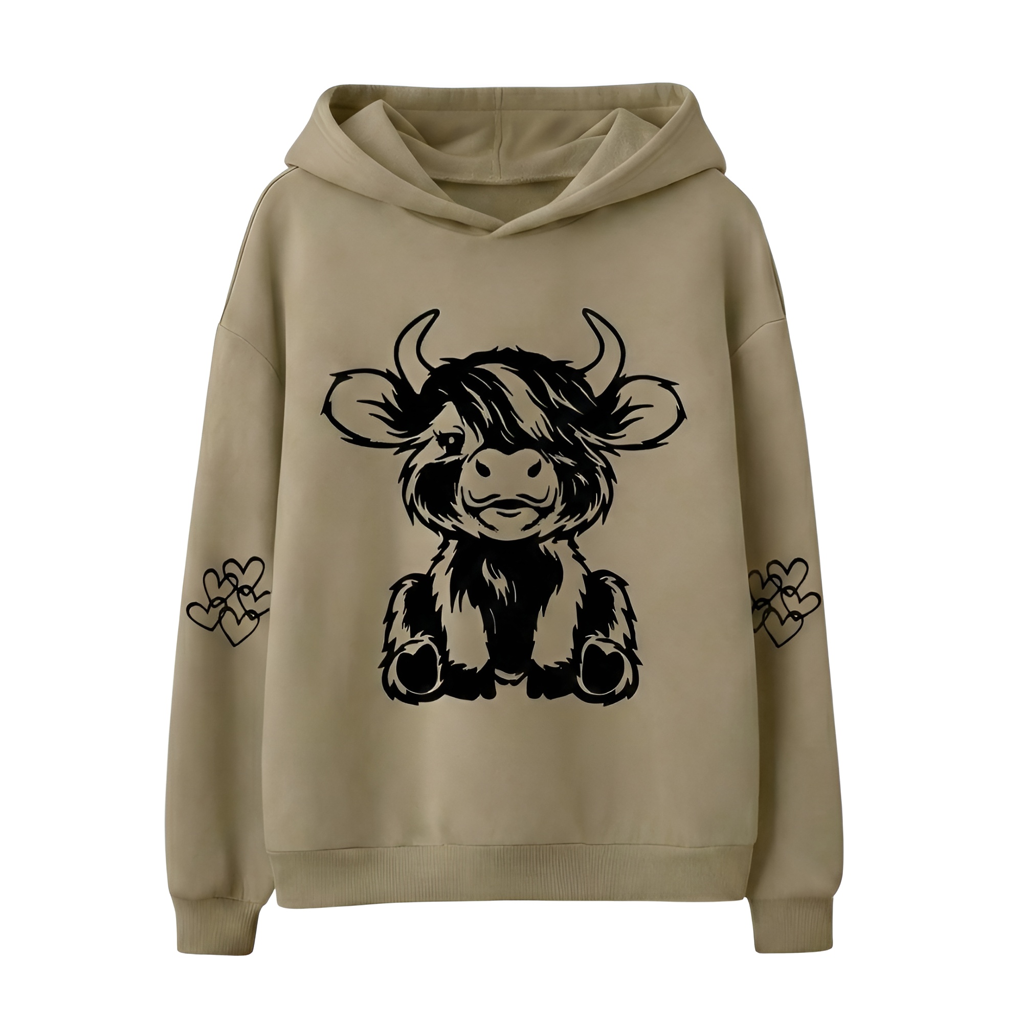 Cow Print Hooded Pullover Sweatshirt With Pocket