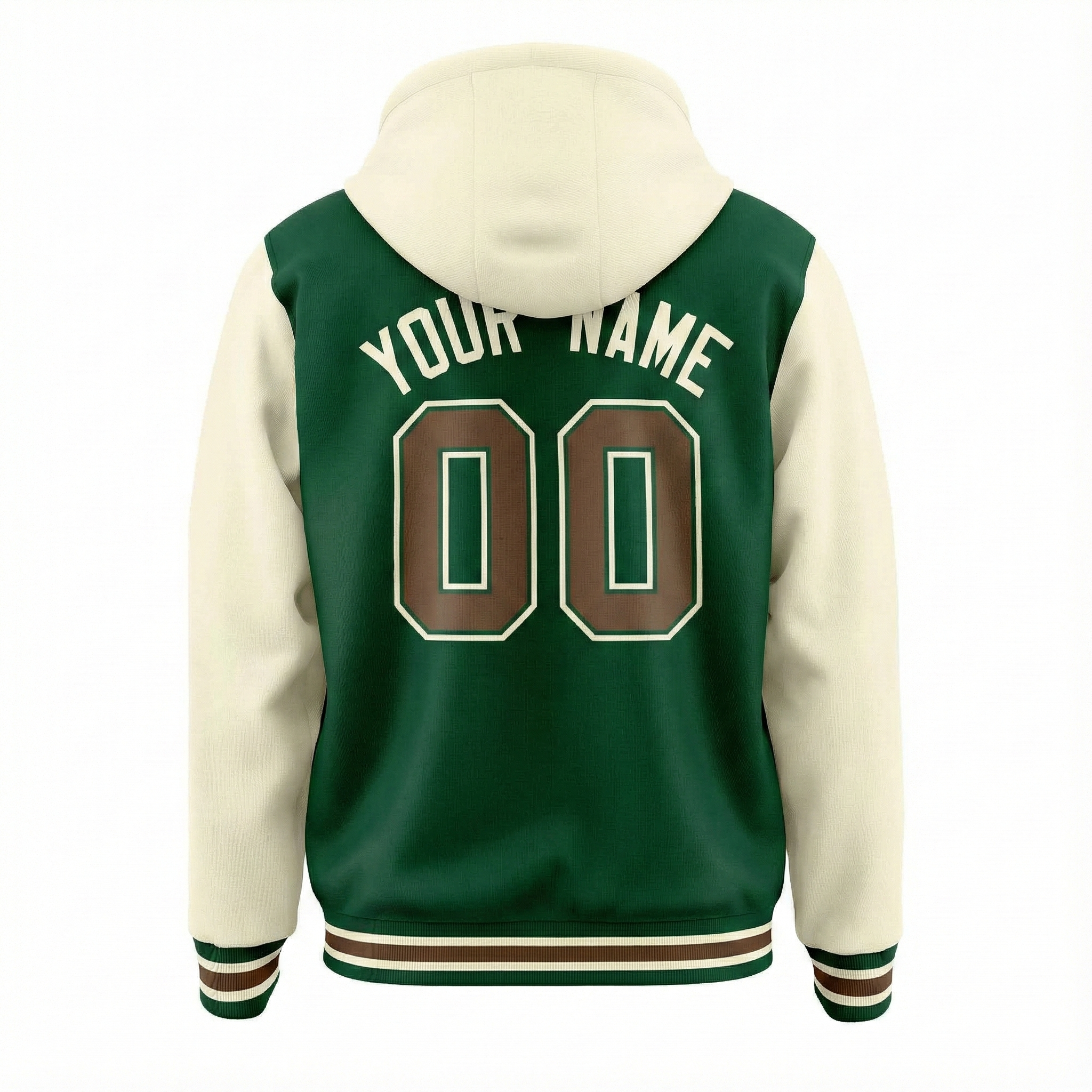 Custom Green Cream Raglan Sleeves Varsity Full-Snap Two Tone Jacket Hoodie