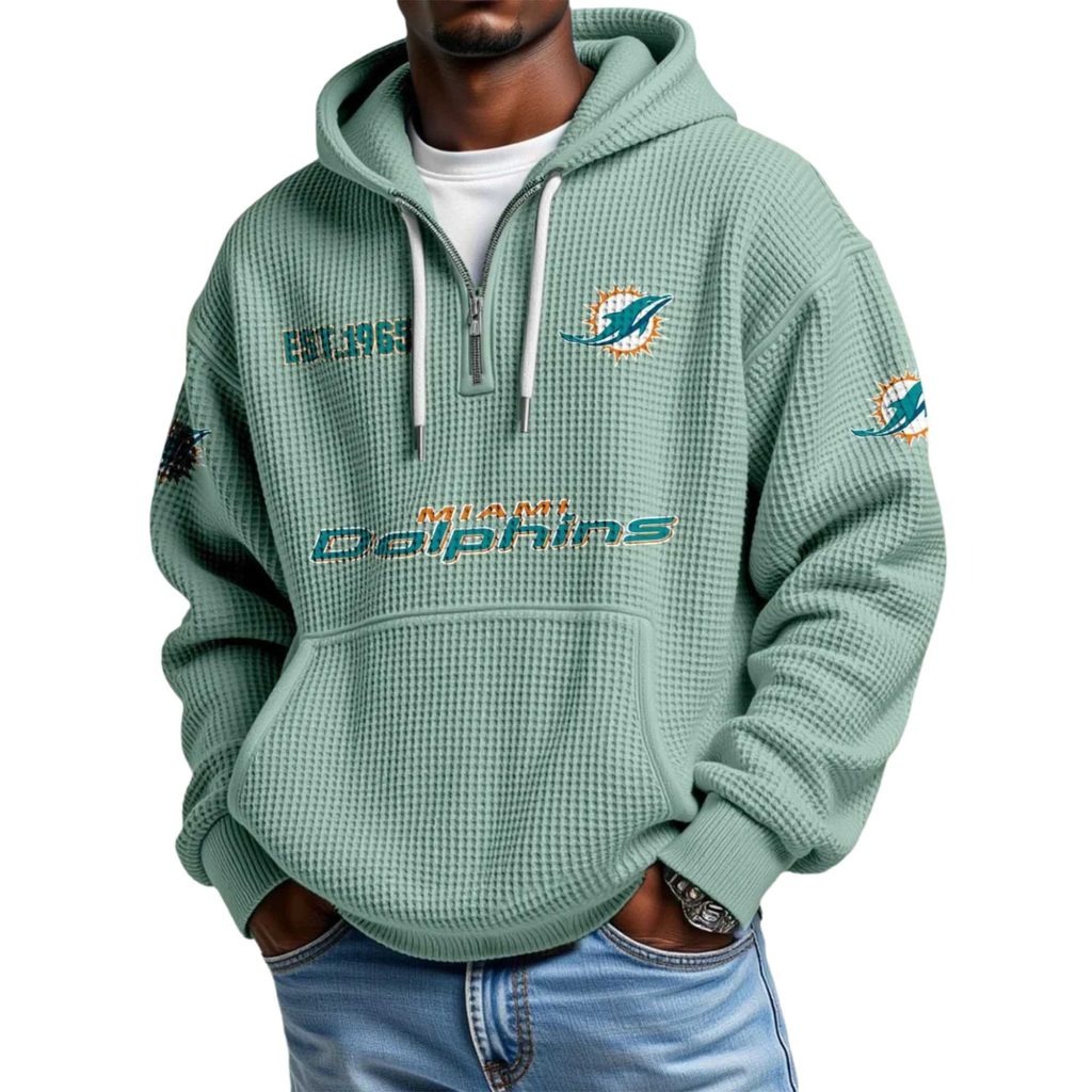 Miami Dolphins Football Themed Quarter Zip Hoodie