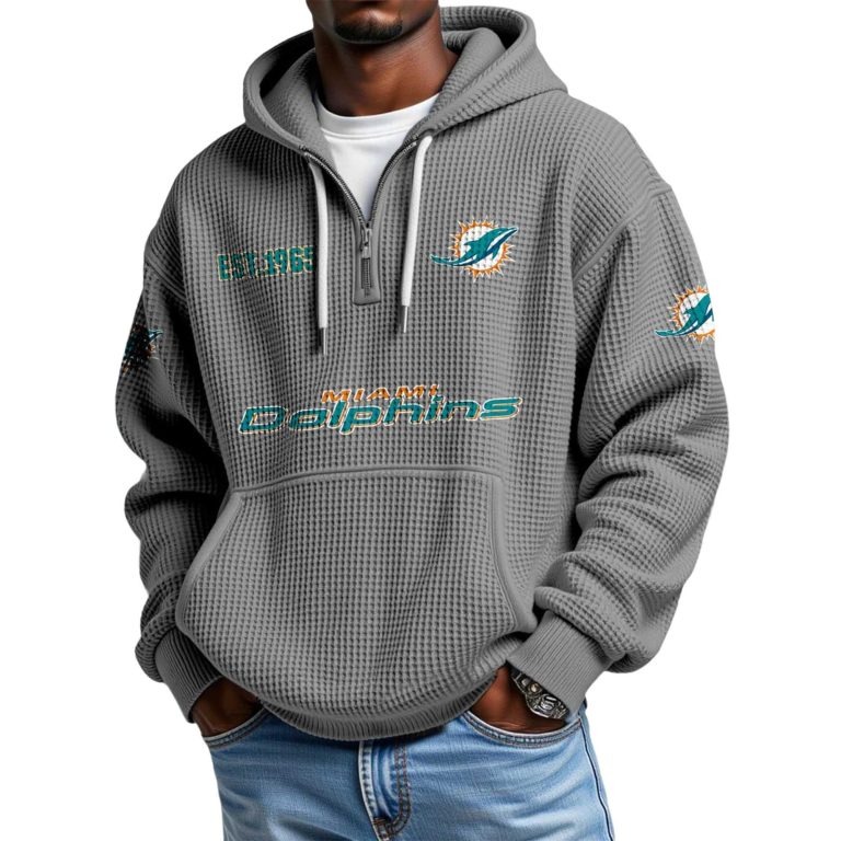 Miami Dolphins Football Themed Quarter Zip Hoodie