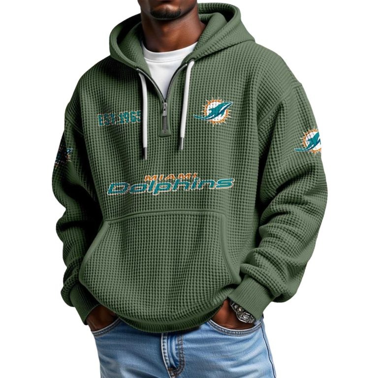 Miami Dolphins Football Themed Quarter Zip Hoodie
