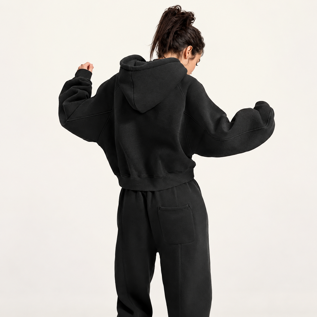 Vintage Wash Fleece Lined Cropped Pullover Hoodie For Women