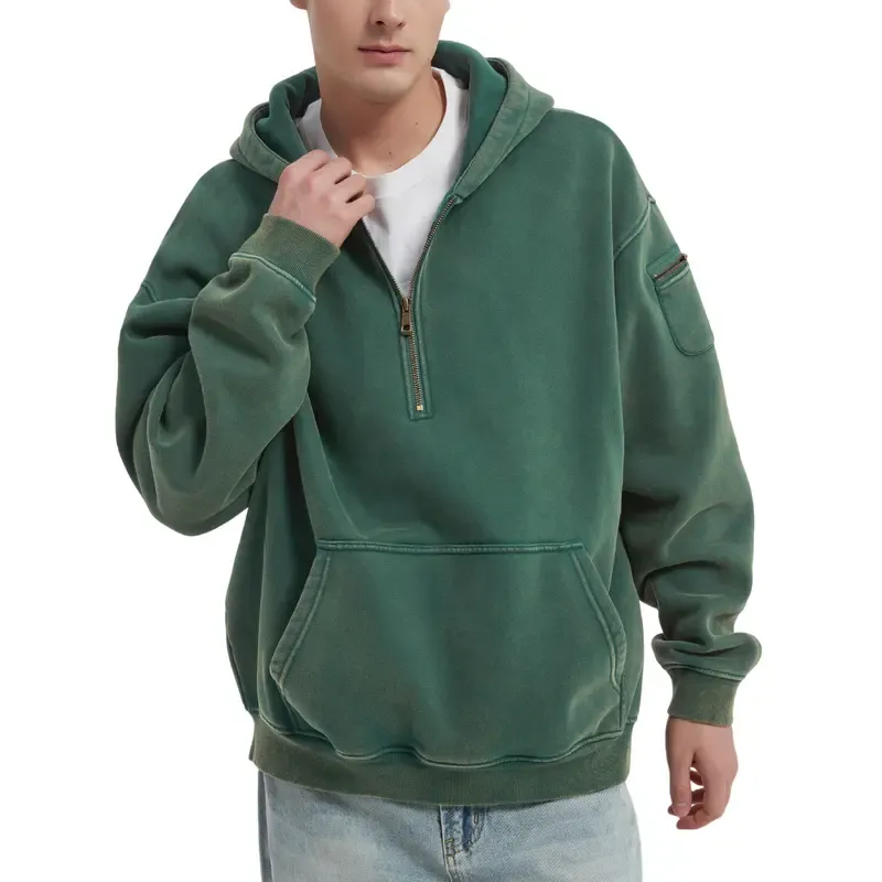 Half Zip Pullover Hoodie with Front Pocket