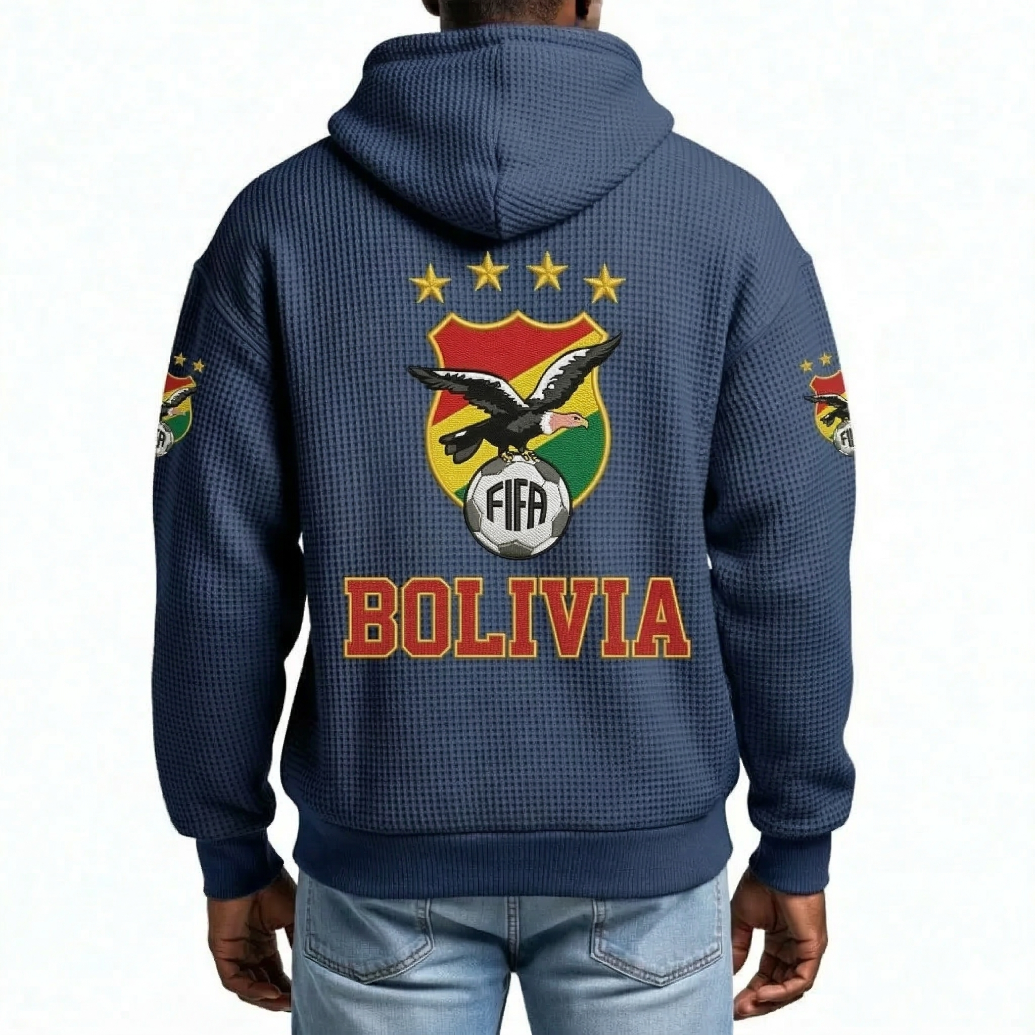 FIFA 2026 Bolivia Printed Waffle Quarter Zip Football Fan Hoodie