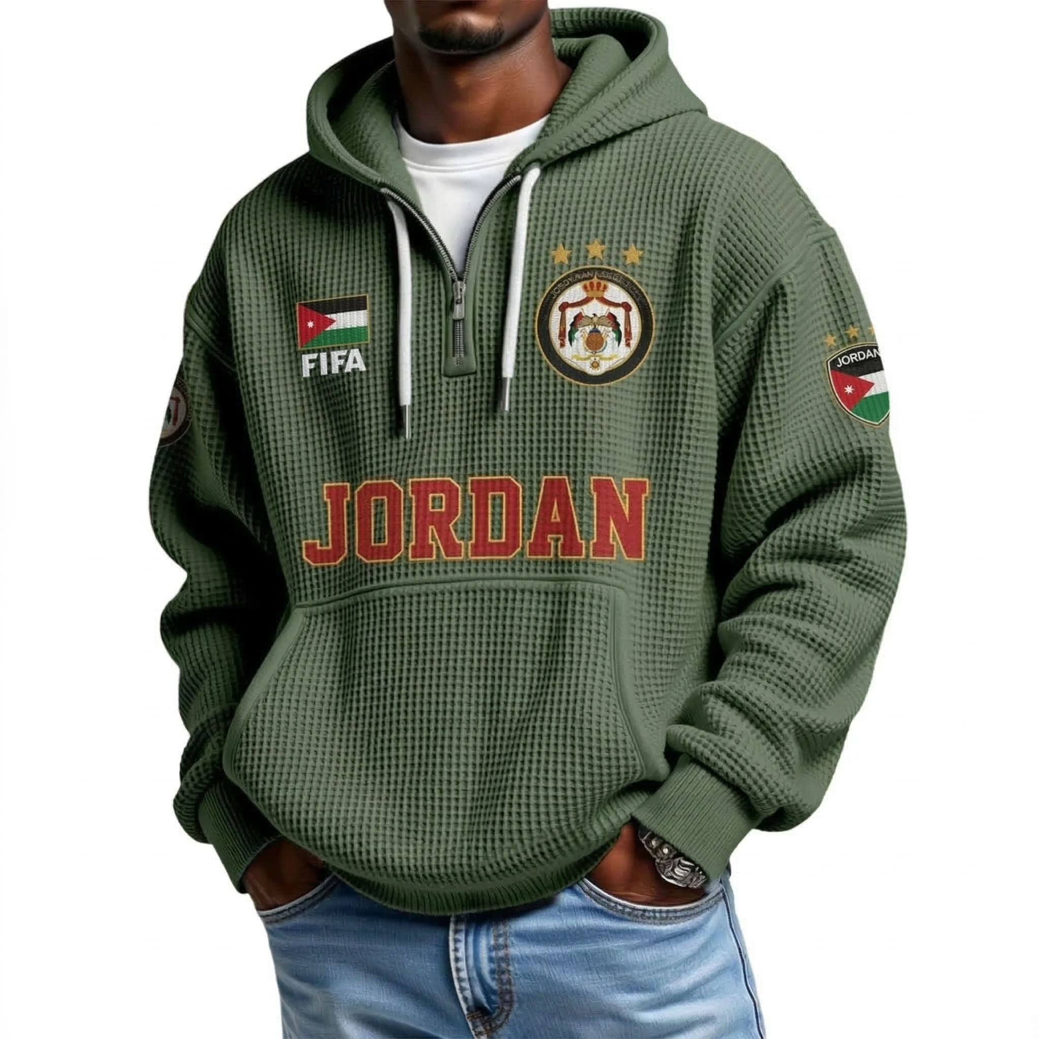FIFA 2026 Jordan Printed Waffle Quarter Zip Football Fan Hoodie
