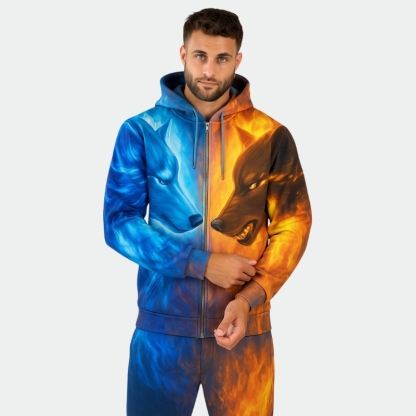 Fire Ice Wolves Zip Up Hoodie