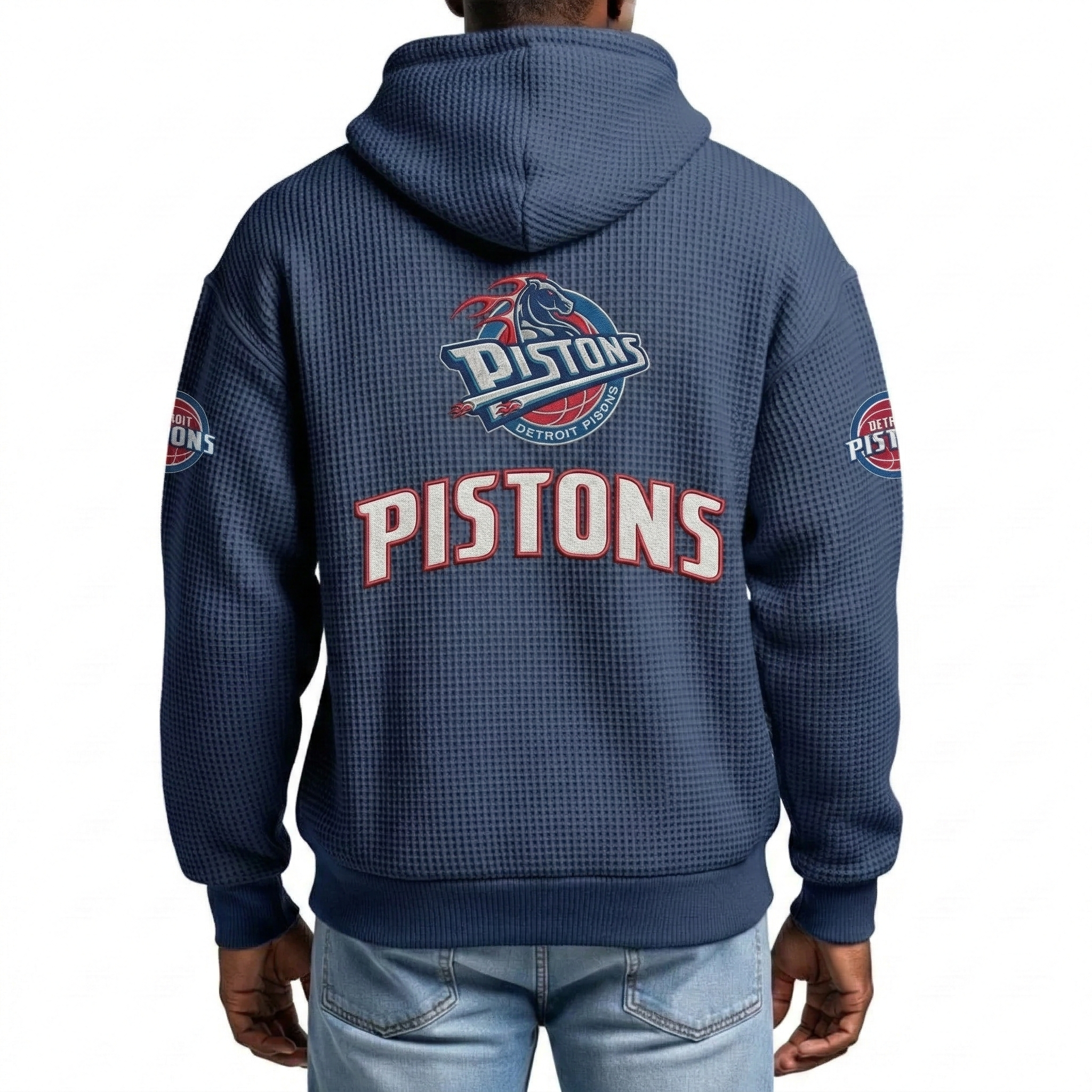 Detroit Pistons EST 1957 Printed Waffle Quarter Zip Basketball Fan Hoodie