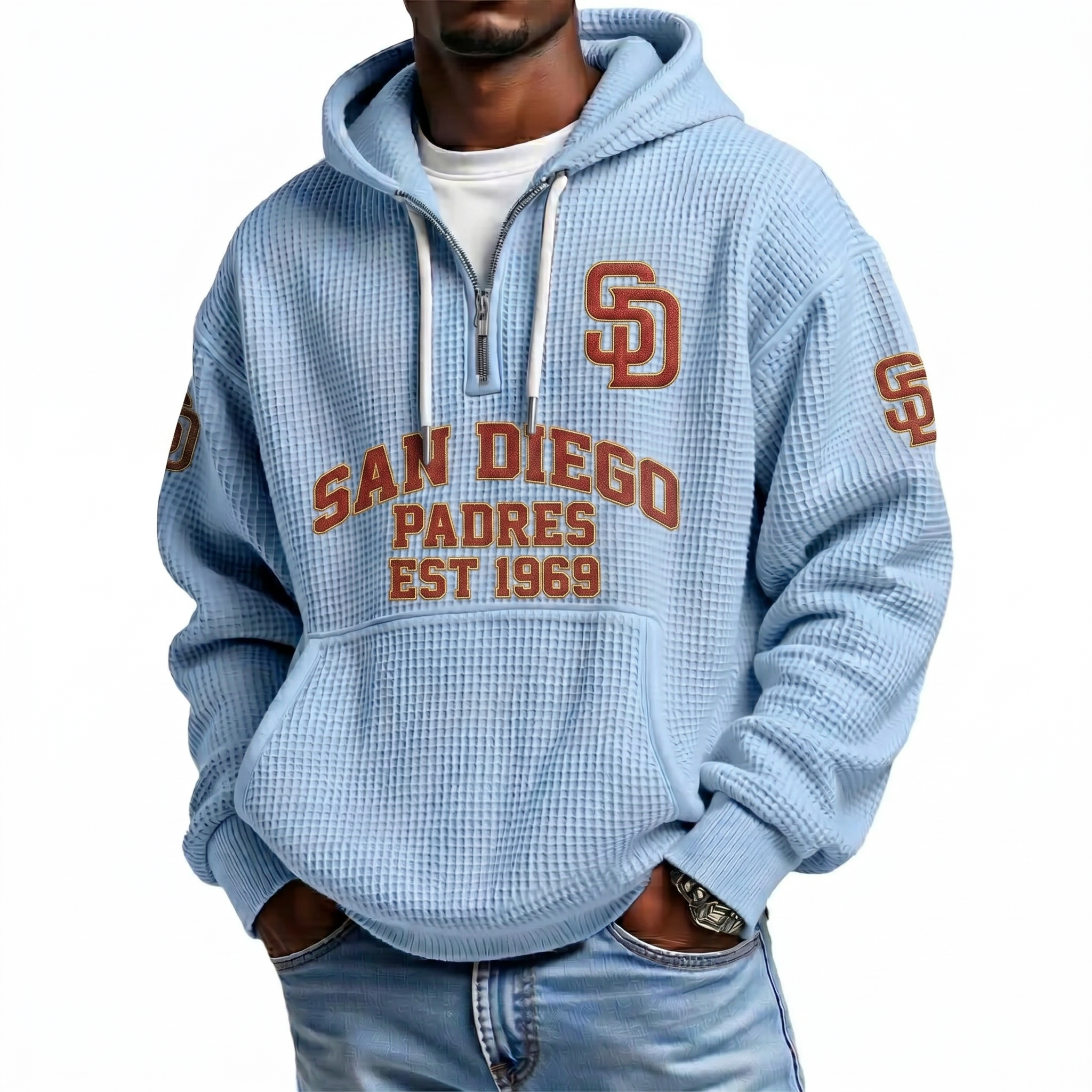 San Diego Padres EST 1969 Printed Waffle Quarter Zip Baseball Fan Hoodie