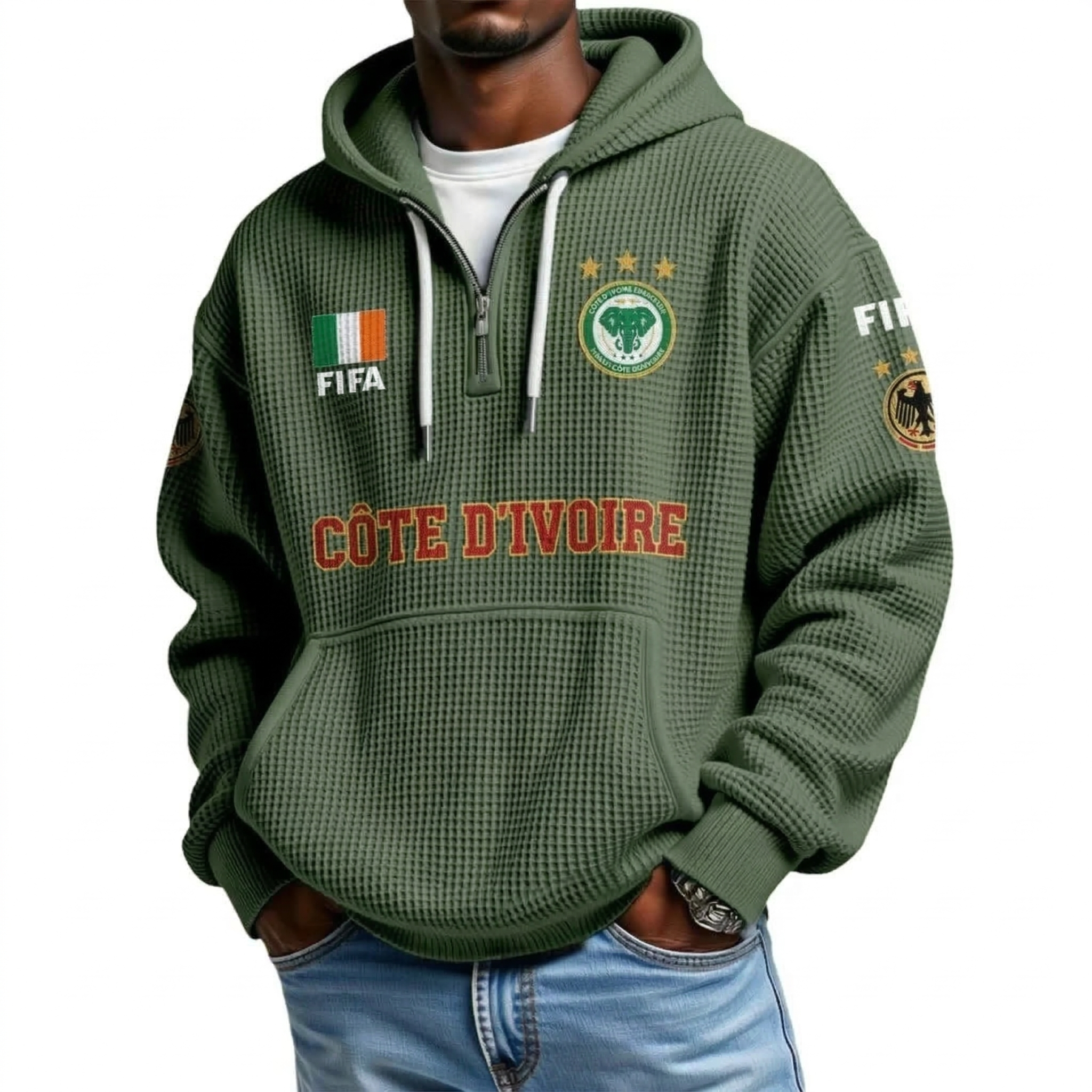 FIFA 2026 Côte d'Ivoire Printed Waffle Quarter Zip Football Fan Hoodie