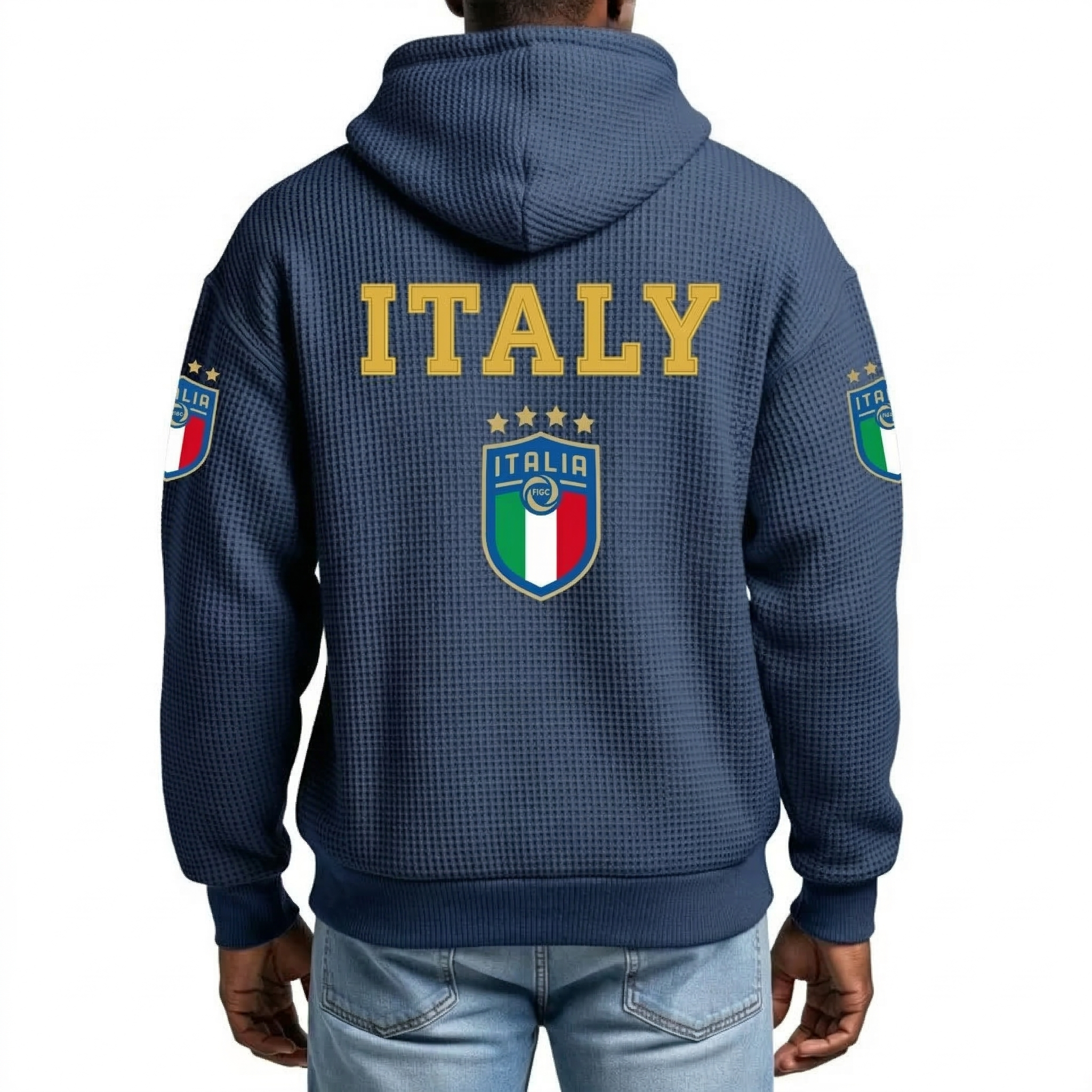 FIFA 2026 Italy Printed Waffle Quarter Zip Football Fan Hoodie
