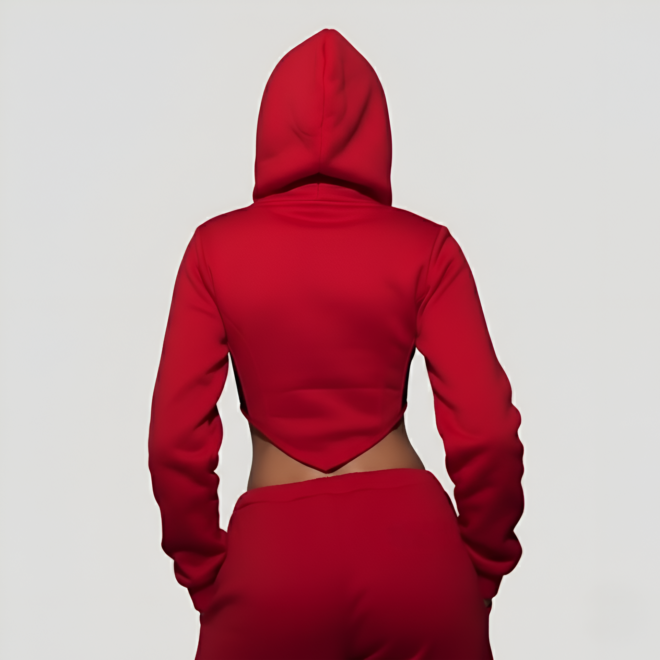 Hooded Zip Mask Sweatshirt Set With Cropped Jacket For Women