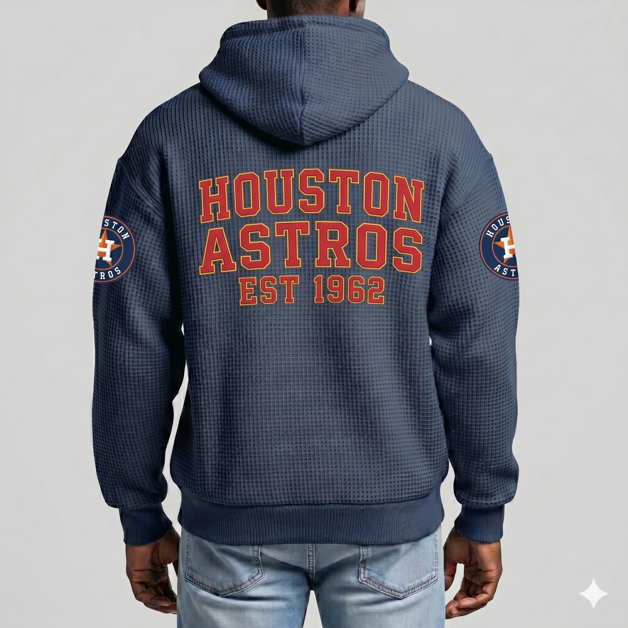 Houston Astros EST 1962 Printed Waffle Quarter Zip Baseball Fan Hoodie