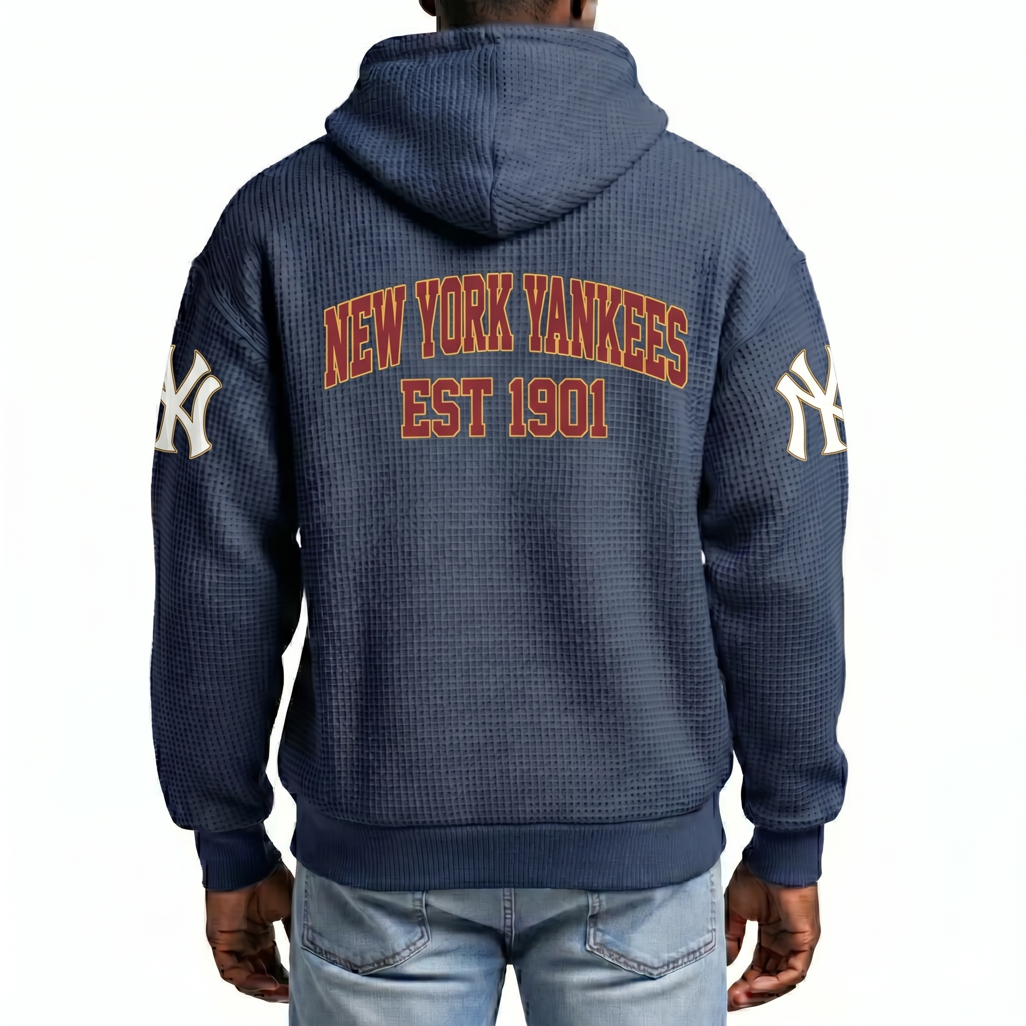 New York Yankees EST 1901 Printed Waffle Quarter Zip Baseball Fan Hoodie