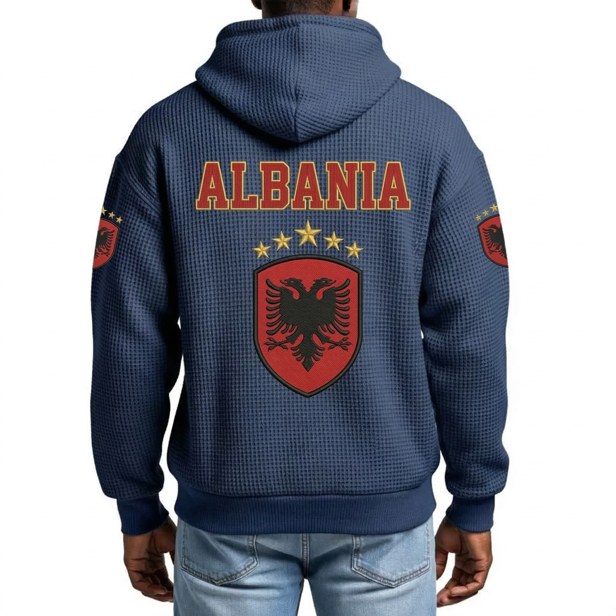 FIFA 2026 Albania Printed Waffle Quarter Zip Football Fan Hoodie