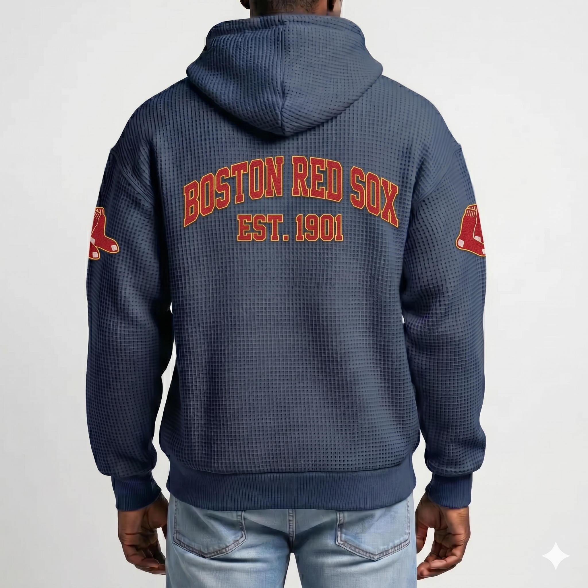 Boston Red Sox EST 1901 Printed Waffle Quarter Zip Baseball Fan Hoodie
