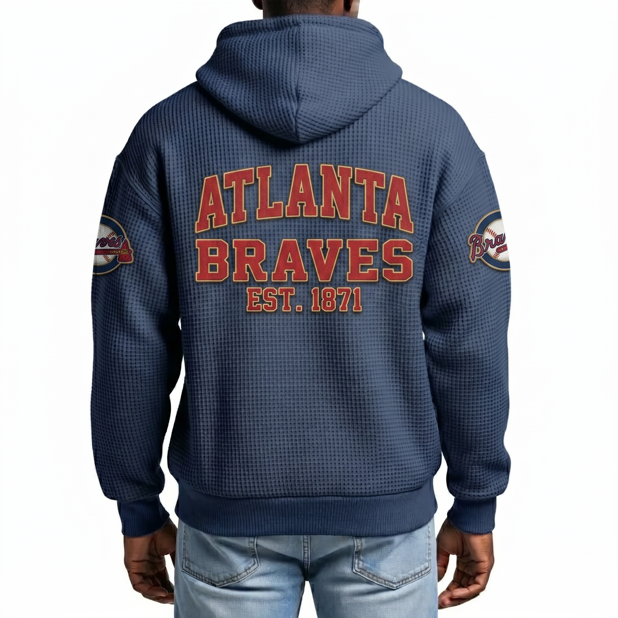 Atlanta Braves EST 1871 Printed Waffle Quarter Zip Baseball Fan Hoodie