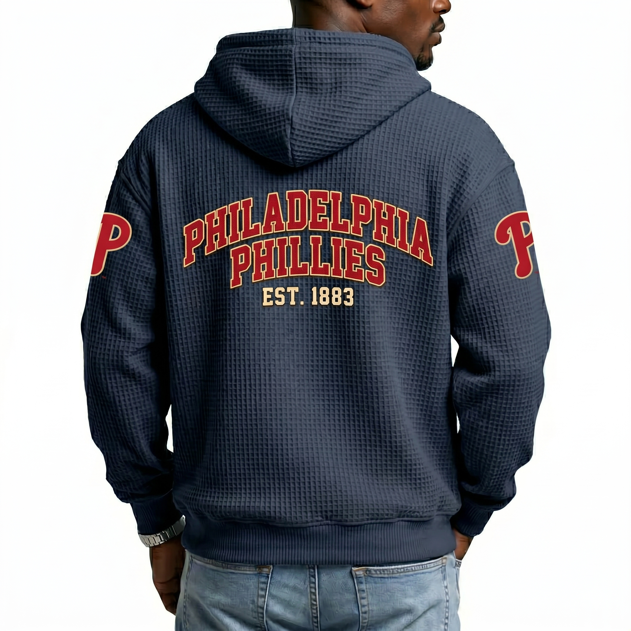 Washington Nationals EST 1969 Printed Waffle Quarter Zip Baseball Fan Hoodie