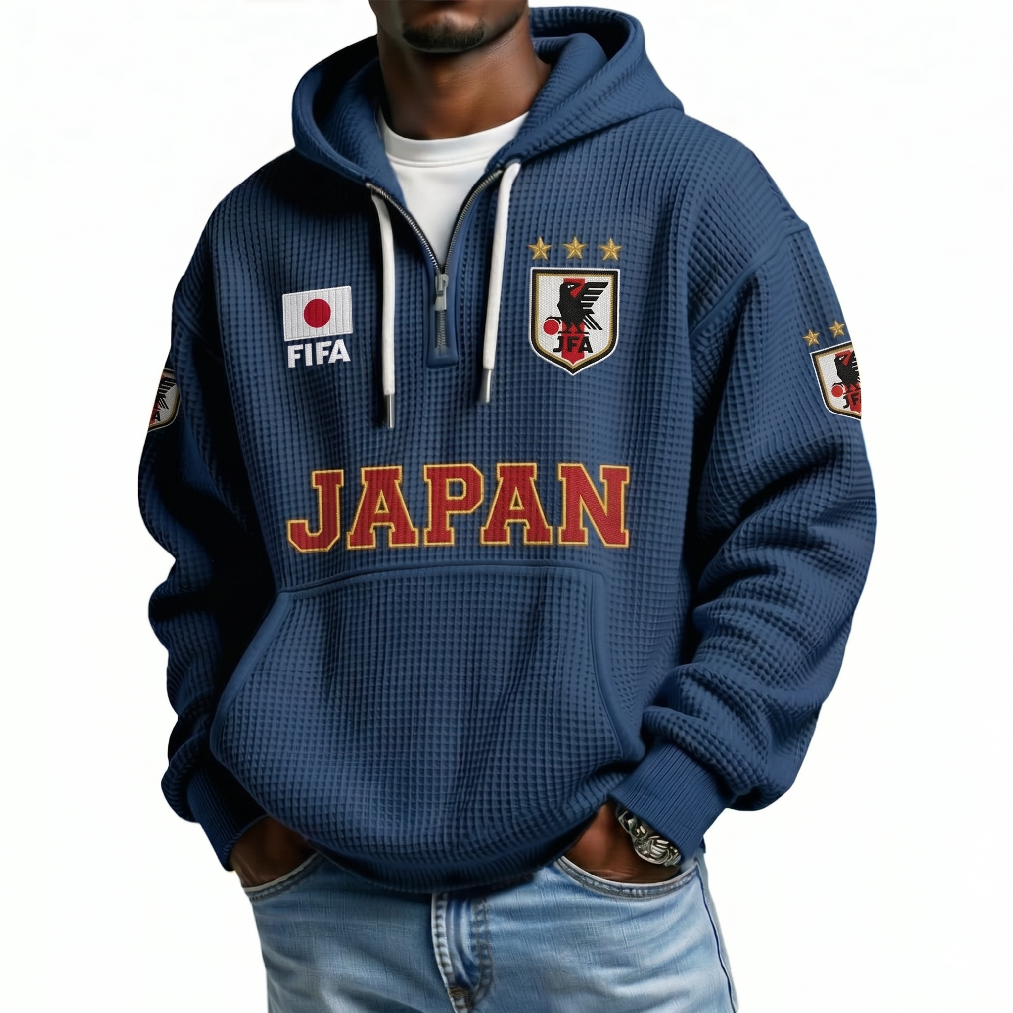FIFA 2026 Japan Printed Waffle Quarter Zip Football Fan Hoodie