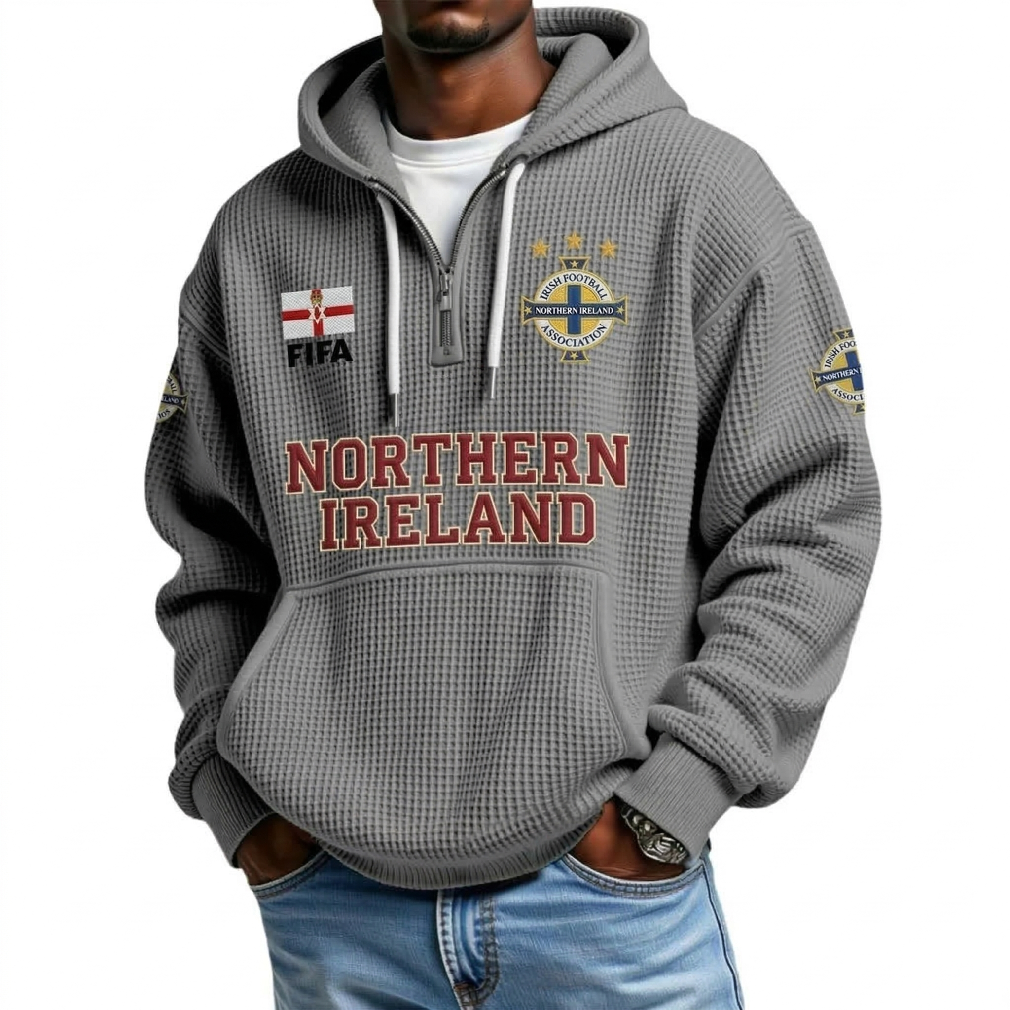 FIFA 2026 Northern Ireland Printed Waffle Quarter Zip Football Fan Hoodie