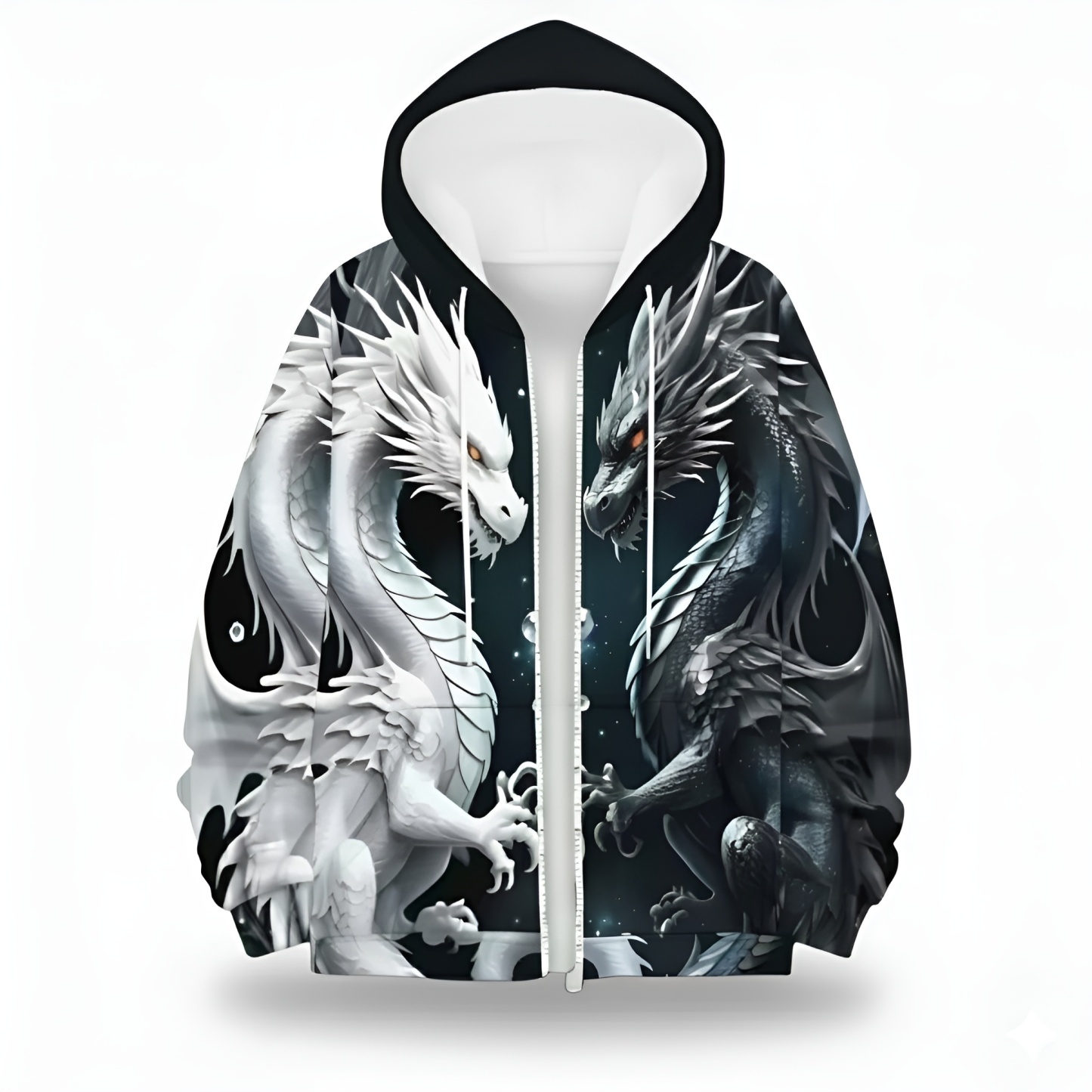 Dragon Print Zipper Hoodie For Men