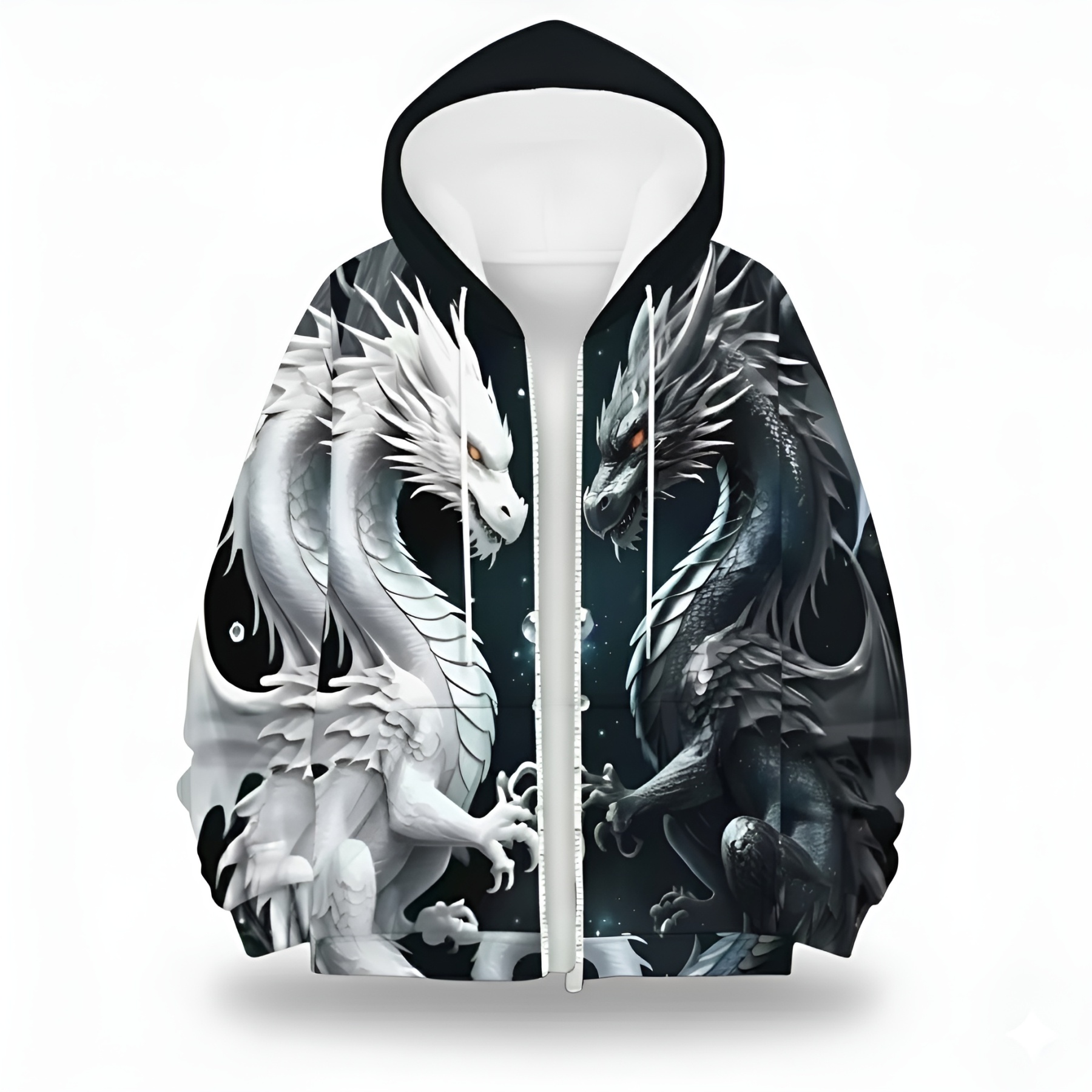 Dragon Print Zipper Hoodie For Men