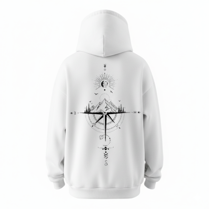 Men Oversized Fleece Hoodie With a Starry Night And Mountain Graphic