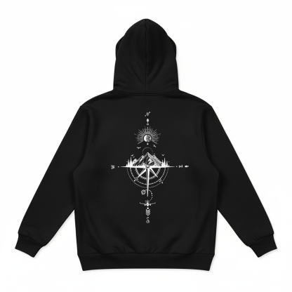 Men Oversized Fleece Hoodie With a Starry Night And Mountain Graphic