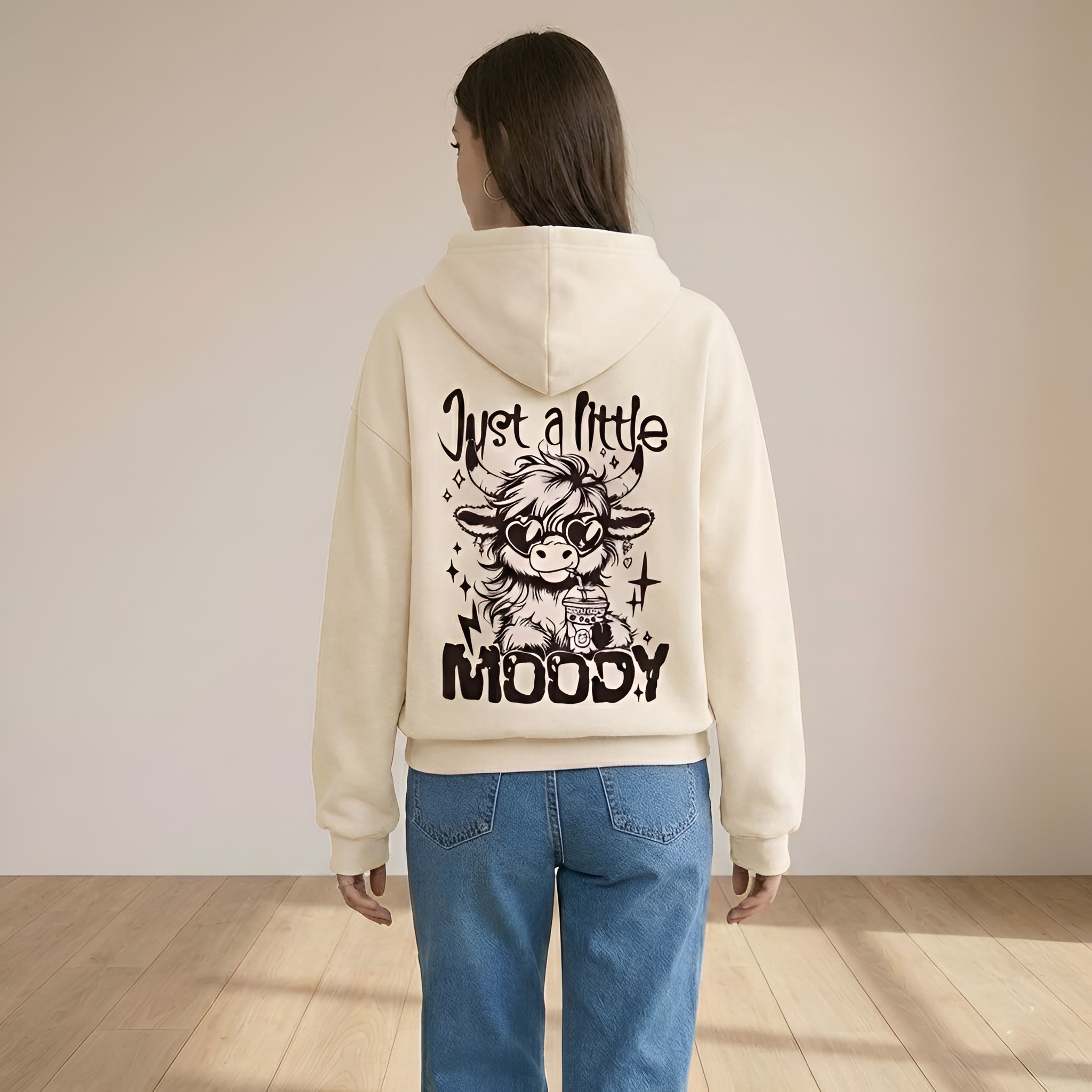 Highland Cow Graphic Print With Slogan Pullover Hoodie