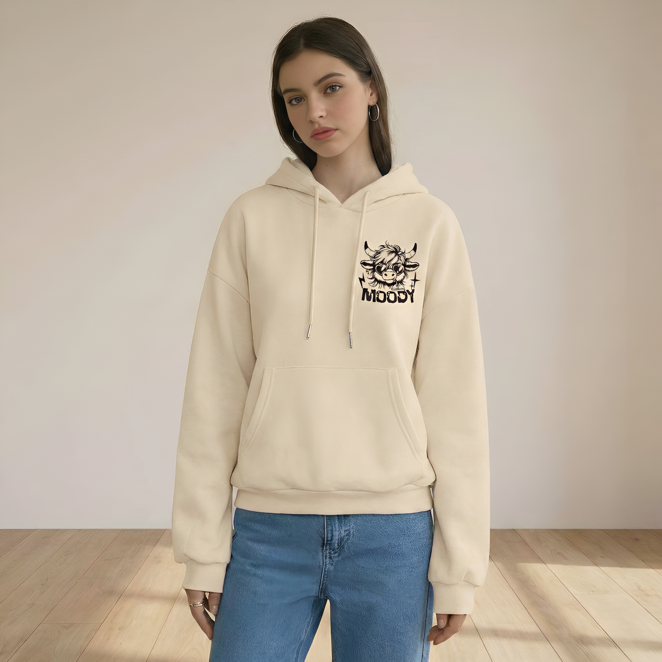 Highland Cow Graphic Print With Slogan Pullover Hoodie