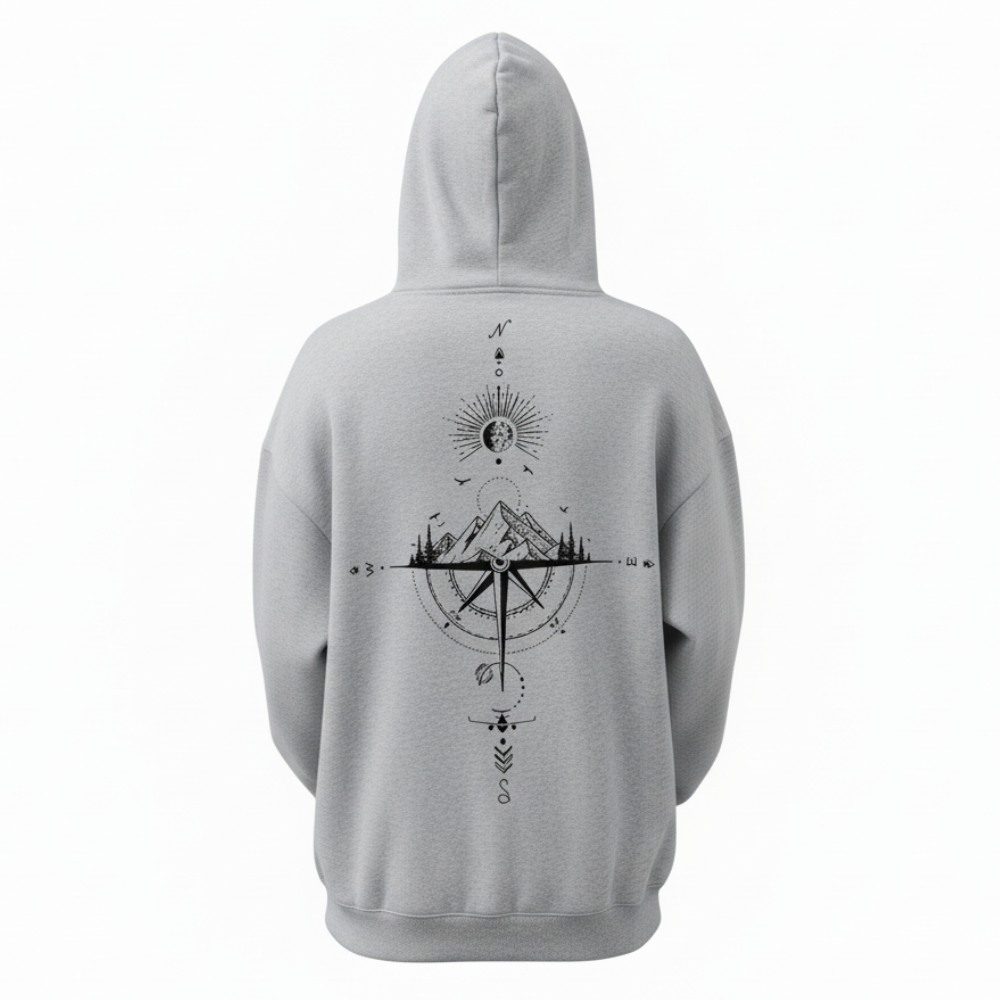 Men Oversized Fleece Hoodie With a Starry Night And Mountain Graphic