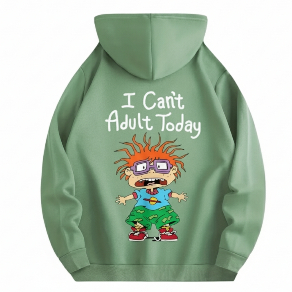 I Cant Adult Today Printed Drawstring Hoodie